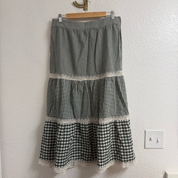 Cider 100% COTTON MID RISE GINGHAM LACE MAXI SKIRT| in Matcha Size 1XL - Picture 1 of 2